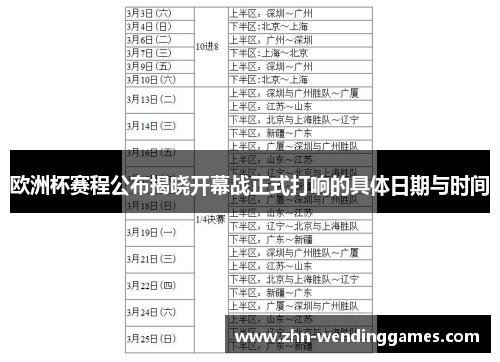 欧洲杯赛程公布揭晓开幕战正式打响的具体日期与时间